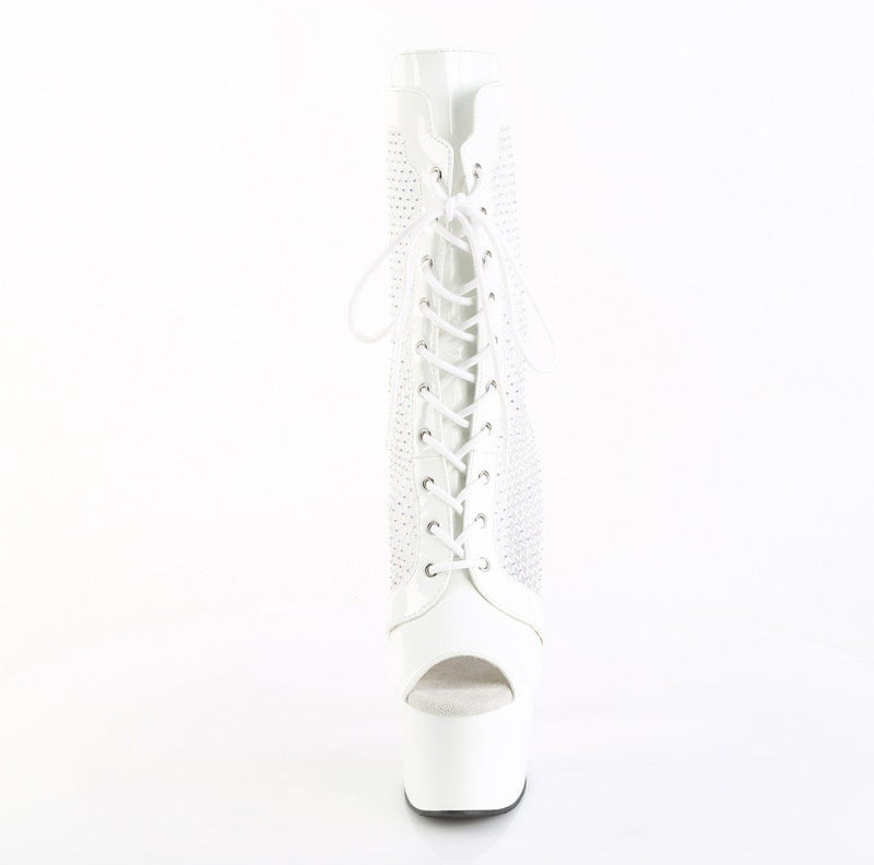 Pleaser ADORE-1048RSNT Platform Ankle Boot (White Patent-Mesh-Rhinestone/White)