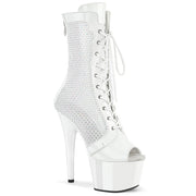 Pleaser ADORE-1048RSNT Platform Ankle Boot (White Patent-Mesh-Rhinestone/White)
