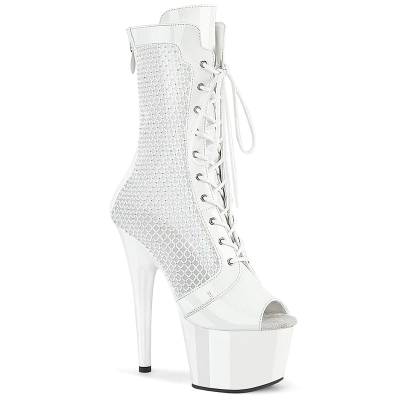 Pleaser ADORE-1048RSNT Platform Ankle Boot (White Patent-Mesh-Rhinestone/White)