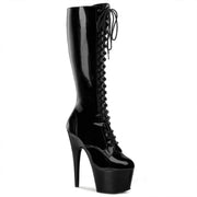 Pleaser ADORE-2023 Platform Knee High Boot (Black Stretch Patent/Black)