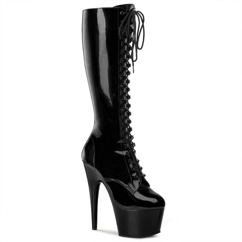 Pleaser ADORE-2023 Platform Knee High Boot (Black Stretch Patent/Black)