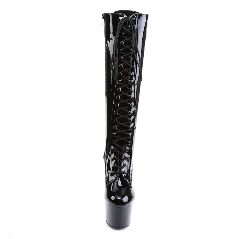 Pleaser ADORE-2023 Platform Knee High Boot (Black Stretch Patent/Black)