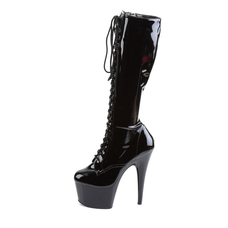 Pleaser ADORE-2023 Platform Knee High Boot (Black Stretch Patent/Black)