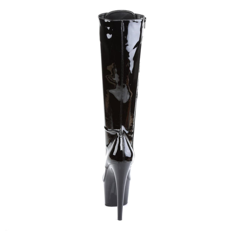 Pleaser ADORE-2023 Platform Knee High Boot (Black Stretch Patent/Black)