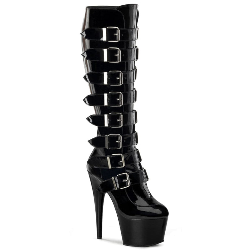 Pleaser ADORE-2043 Platform Knee High Boot (Black Patent/Black)