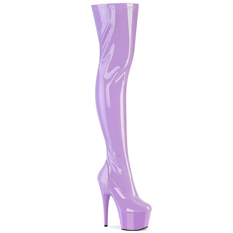 Pleaser ADORE-3000 Platform Thigh High Boot (Lavender Stretch Patent/Lavender)