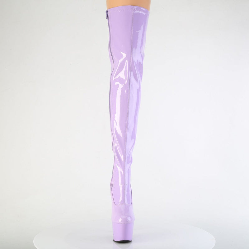 Pleaser ADORE-3000 Platform Thigh High Boot (Lavender Stretch Patent/Lavender)