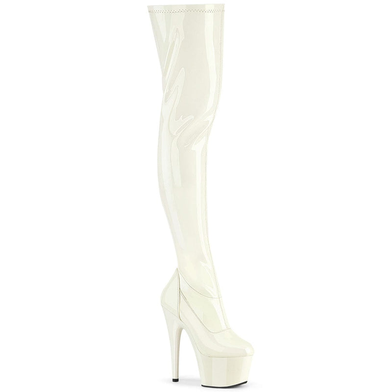 Pleaser ADORE-3000 Platform Thigh High Boot (Off-White Patent/Off-White)