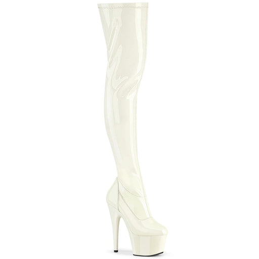 Pleaser ADORE-3000 Platform Thigh High Boot (Off-White Patent/Off-White)