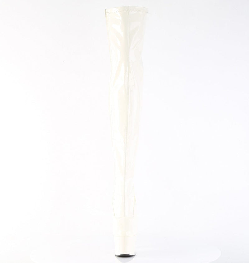 Pleaser ADORE-3000 Platform Thigh High Boot (Off-White Patent/Off-White)