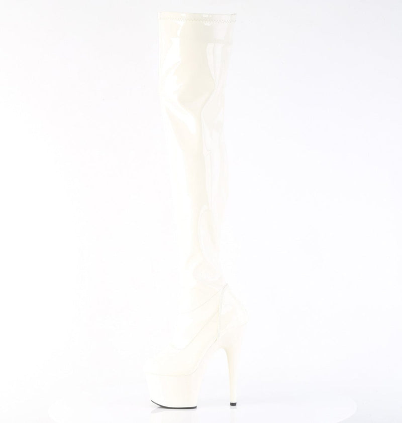 Pleaser ADORE-3000 Platform Thigh High Boot (Off-White Patent/Off-White)