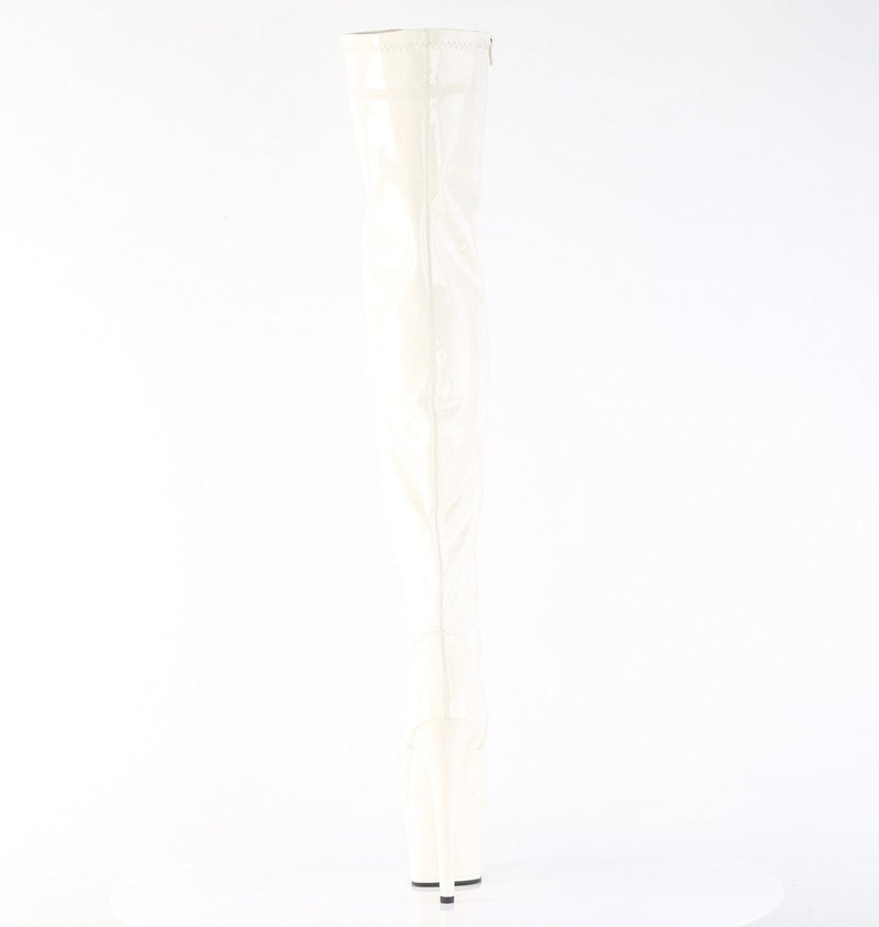 Pleaser ADORE-3000 Platform Thigh High Boot (Off-White Patent/Off-White)