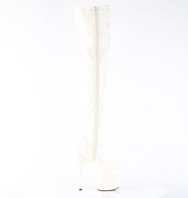 Pleaser ADORE-3000 Platform Thigh High Boot (Off-White Patent/Off-White)
