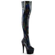 Pleaser ADORE-3000HWR Platform Thigh High Boot (Black Stretch Holo/Black Holo) 5