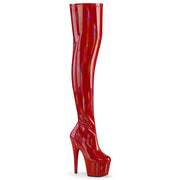 Pleaser ADORE-3000HWR Platform Thigh High Boot (Red Stretch Holo/Red Holo) 5
