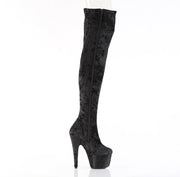 Pleaser ADORE-3000WR Platform Thigh High Boot (Black Shimmering Fabric/Black)