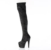 Pleaser ADORE-3000WR Platform Thigh High Boot (Black Shimmering Fabric/Black)