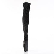Pleaser ADORE-3000WR Platform Thigh High Boot (Black Shimmering Fabric/Black)