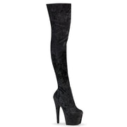 Pleaser ADORE-3000WR Platform Thigh High Boot (Black Shimmering Fabric/Black)
