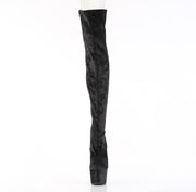 Pleaser ADORE-3000WR Platform Thigh High Boot (Black Shimmering Fabric/Black)