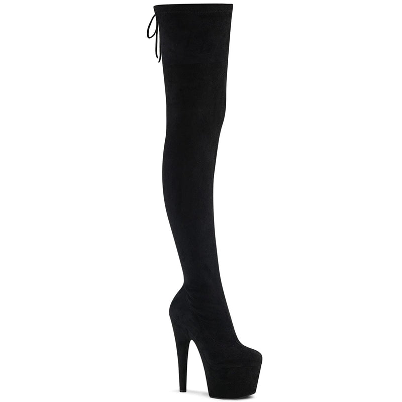 Pleaser ADORE-3008 Platform Thigh High Boot (Black Stretch Faux Suede/Black Faux Suede) 5