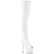 Pleaser ADORE-3011HWR Platform Thigh High Boot (White Stretch Holo/White Holo) 5