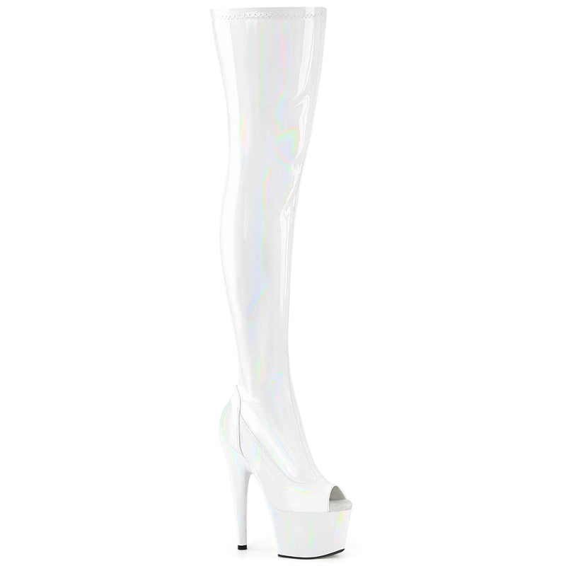 Pleaser ADORE-3011HWR Platform Thigh High Boot (White Stretch Holo/White Holo) 5