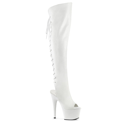 Pleaser ADORE-3019 Platform Knee High Boot (White Faux Leather/White Matte) 6