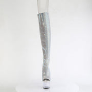 Pleaser ADORE-3019C-RS Platform Knee High Boot (Silver AB Rhinestone-Faux Suede/Clear)