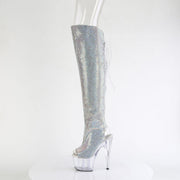 Pleaser ADORE-3019C-RS Platform Knee High Boot (Silver AB Rhinestone-Faux Suede/Clear)