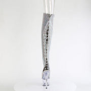 Pleaser ADORE-3019C-RS Platform Knee High Boot (Silver AB Rhinestone-Faux Suede/Clear)