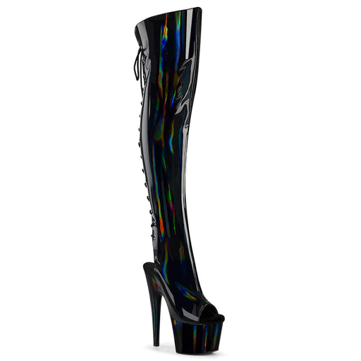 Pleaser ADORE-3019HWR Platform Knee High Boot (Black Stretch Holo/Black Holo) 5