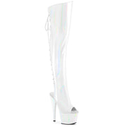 Pleaser ADORE-3019HWR Platform Knee High Boot (White Stretch Holo/White Holo) 5