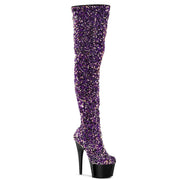 Pleaser ADORE-3020 Platform Thigh High Boot (Purple Multi Sequins/Black) 5