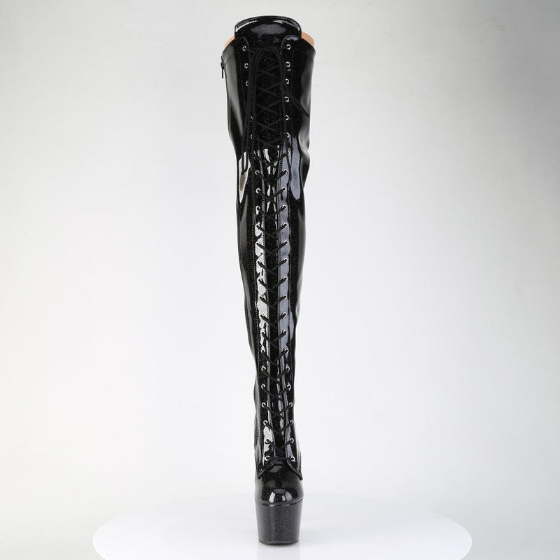 Pleaser ADORE-3020GP Platform Thigh High Boot (Black Glitter Patent/M)