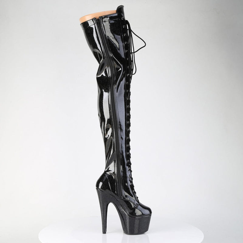 Pleaser ADORE-3020GP Platform Thigh High Boot (Black Glitter Patent/M)