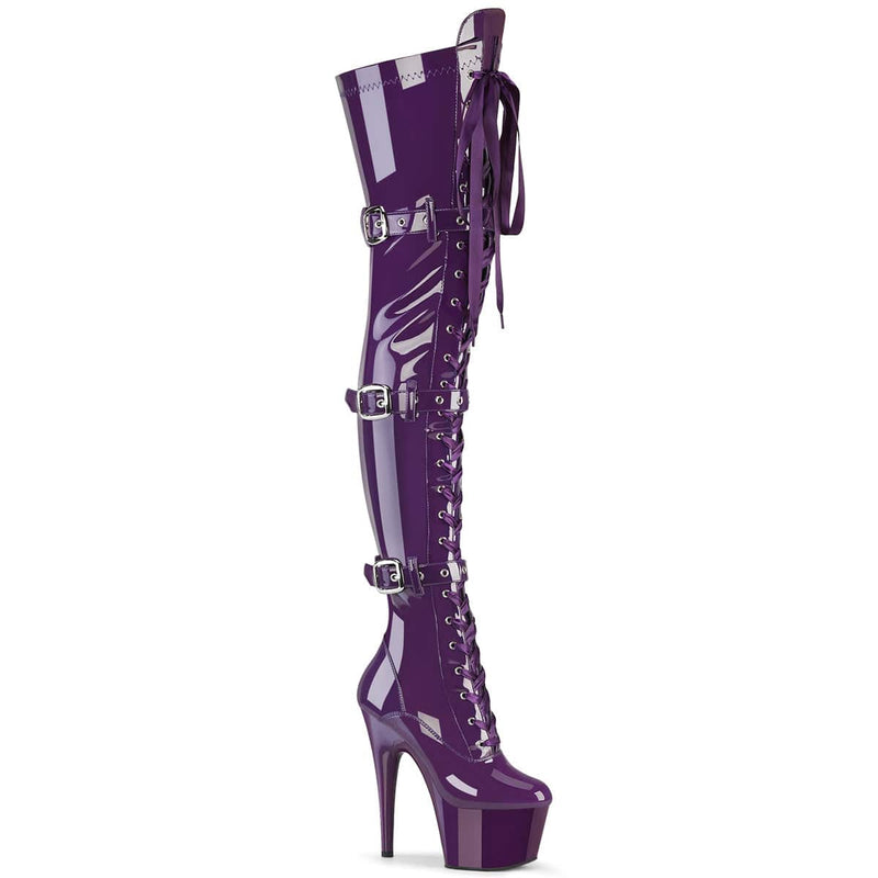 Pleaser ADORE-3028 Platform Thigh High Boot (Purple Stretch Patent/Purple)