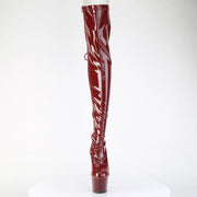 Pleaser ADORE-3063 Platform Thigh High Boot (Burgundy Stretch Patent/Burgundy)
