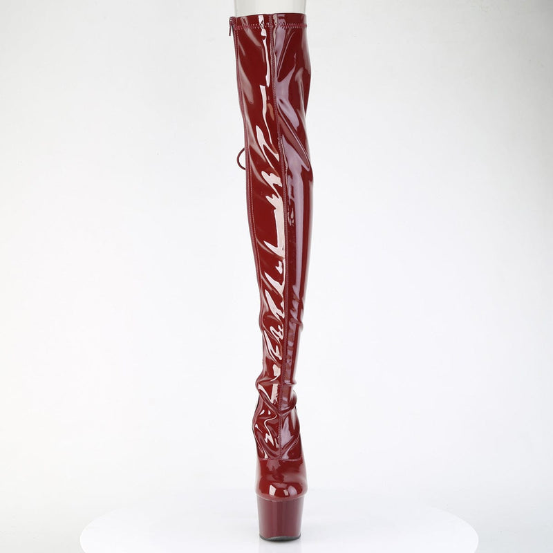 Pleaser ADORE-3063 Platform Thigh High Boot (Burgundy Stretch Patent/Burgundy)