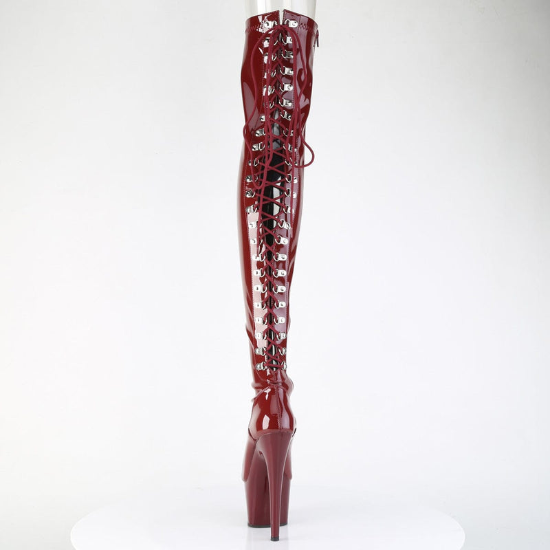 Pleaser ADORE-3063 Platform Thigh High Boot (Burgundy Stretch Patent/Burgundy)