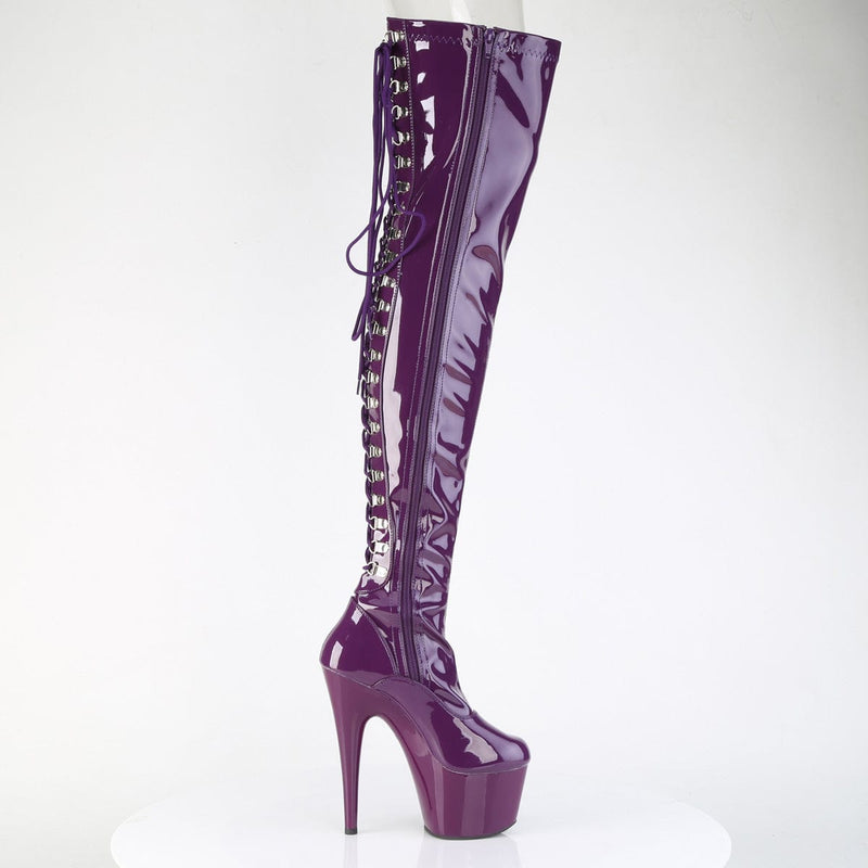 Pleaser ADORE-3063 Platform Thigh High Boot (Purple Stretch Patent/Purple)
