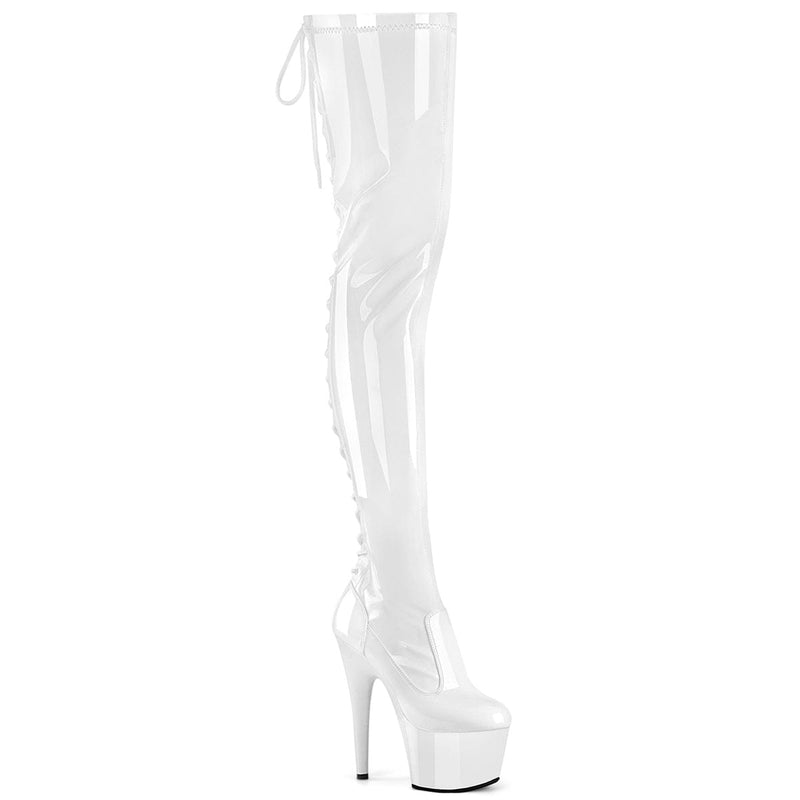 Pleaser ADORE-3850 Platform Thigh High Boot (White Stretch Patent/White) 5