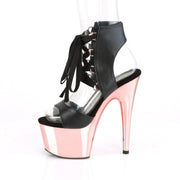 Pleaser ADORE-700-14 Platform Sandal (Black Faux Leather/Rose Gold Chrome)