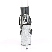 Pleaser ADORE-700-14LG Platform Sandal (Black Faux Leather/Silver Multi Glitter)