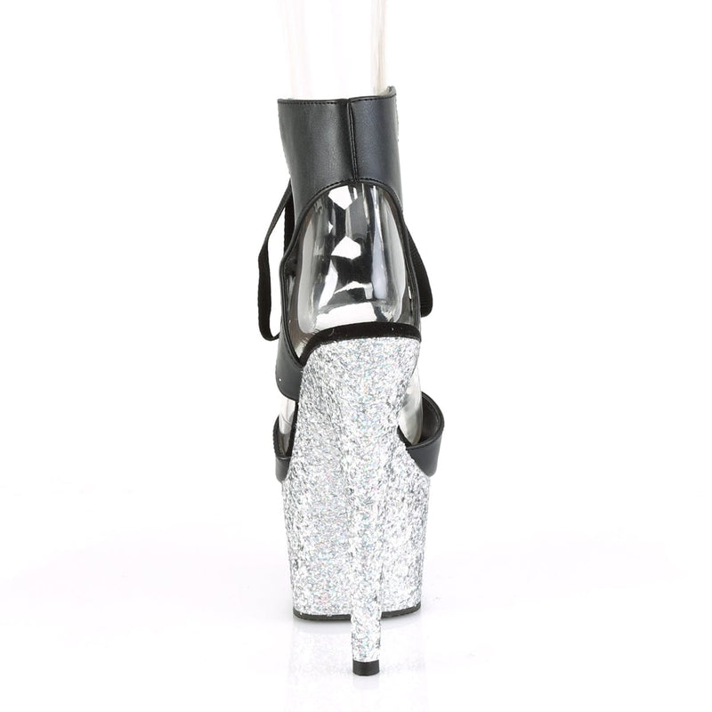 Pleaser ADORE-700-14LG Platform Sandal (Black Faux Leather/Silver Multi Glitter)
