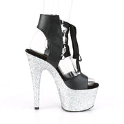 Pleaser ADORE-700-14LG Platform Sandal (Black Faux Leather/Silver Multi Glitter)