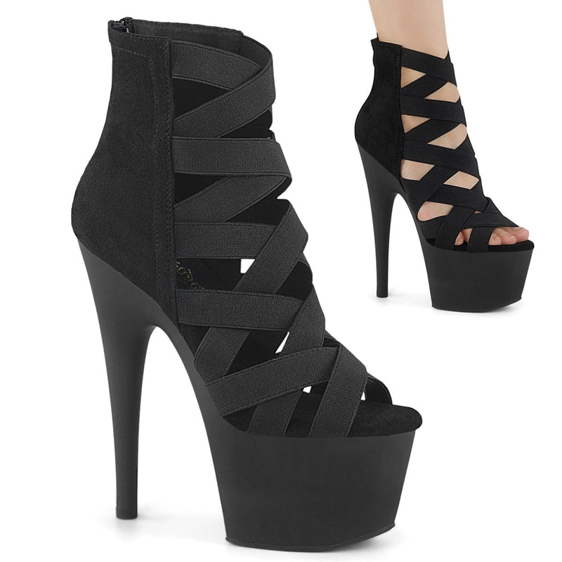 Pleaser ADORE-700-24 Platform Sandal (Black Elastic Band-Microfiber/Black Matte)