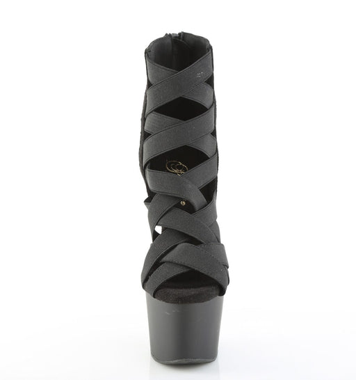 Pleaser ADORE-700-24 Platform Sandal (Black Elastic Band-Microfiber/Black Matte)