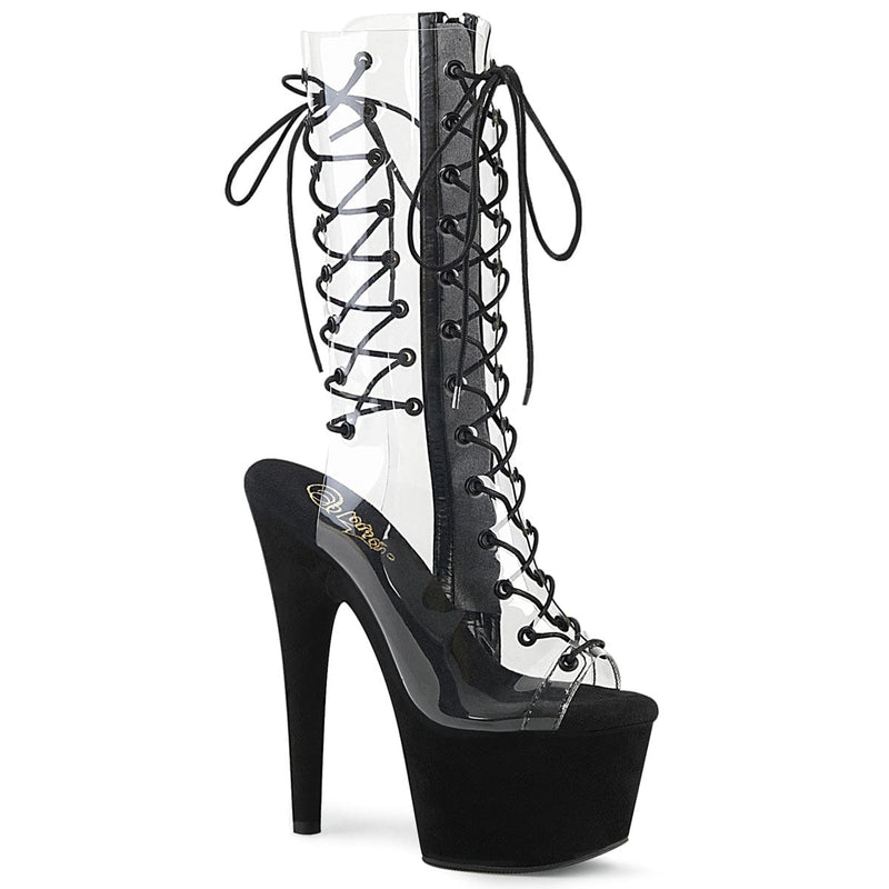 Pleaser ADORE-700-60FS Platform Mid-Calf Boot (Clear/Black Faux Suede) 5