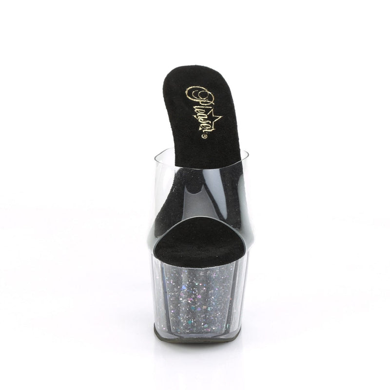 Pleaser ADORE-701CG Platform Slide (Clear/Black Confetti Glitter)